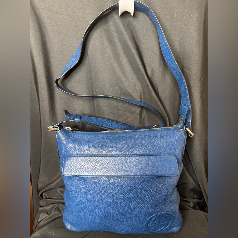 Gucci Soho Blue Leather Shoulder/Crossbody Bag with COA